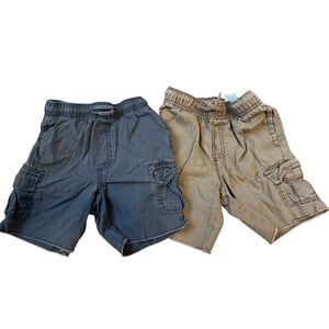 OshKosh 2 Pair Cargo Shorts Drawstring Canvas Toddler Size 4 Khaki and Charcoal